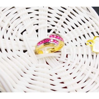 แหวนสีทองเพชรสีชมพูแถวคู่ สวย น่ารักมากๆ ขนาดไซส์ 6 US นิ้ว  N0933