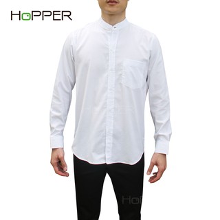 เสื้อเชิ้ตแขนยาวคอจีนผ้า Oxford สีขาว by Hopper Shop