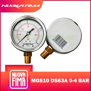 "NUOVA FIMA" PRESSURE GAUGE 2.5" 0-4 BAR (58PSI) | เกจวัดแรงดัน หน้าปัด 2.5" เกลียวทองเหลืองออกล่าง 1/4" NPT