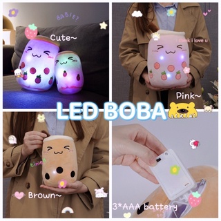 ℡35cm Light up Boba Stuffed Plush Bubble Tea Pillow with LED Colorful Night Lights Glowing Super Soft-Pink,13.7