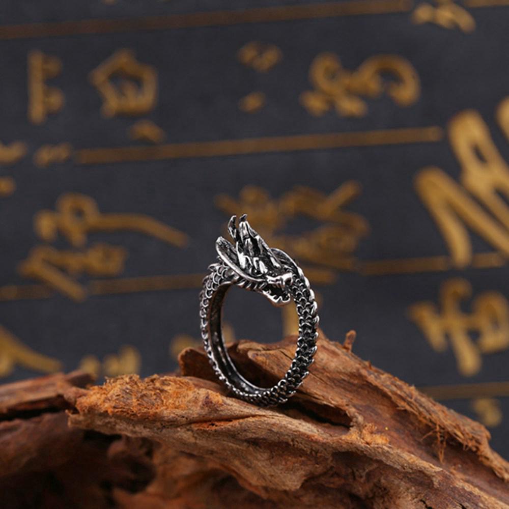 Pria Naga Hitam Fashion Cincin, Temperamen Punk Naga Hitam Perhiasan