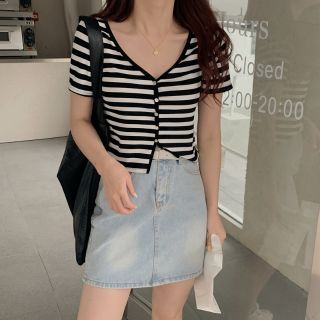 ☘เสื้อไหมพรมลายทาง☘พร้อมส่ง 2 สี (1471)