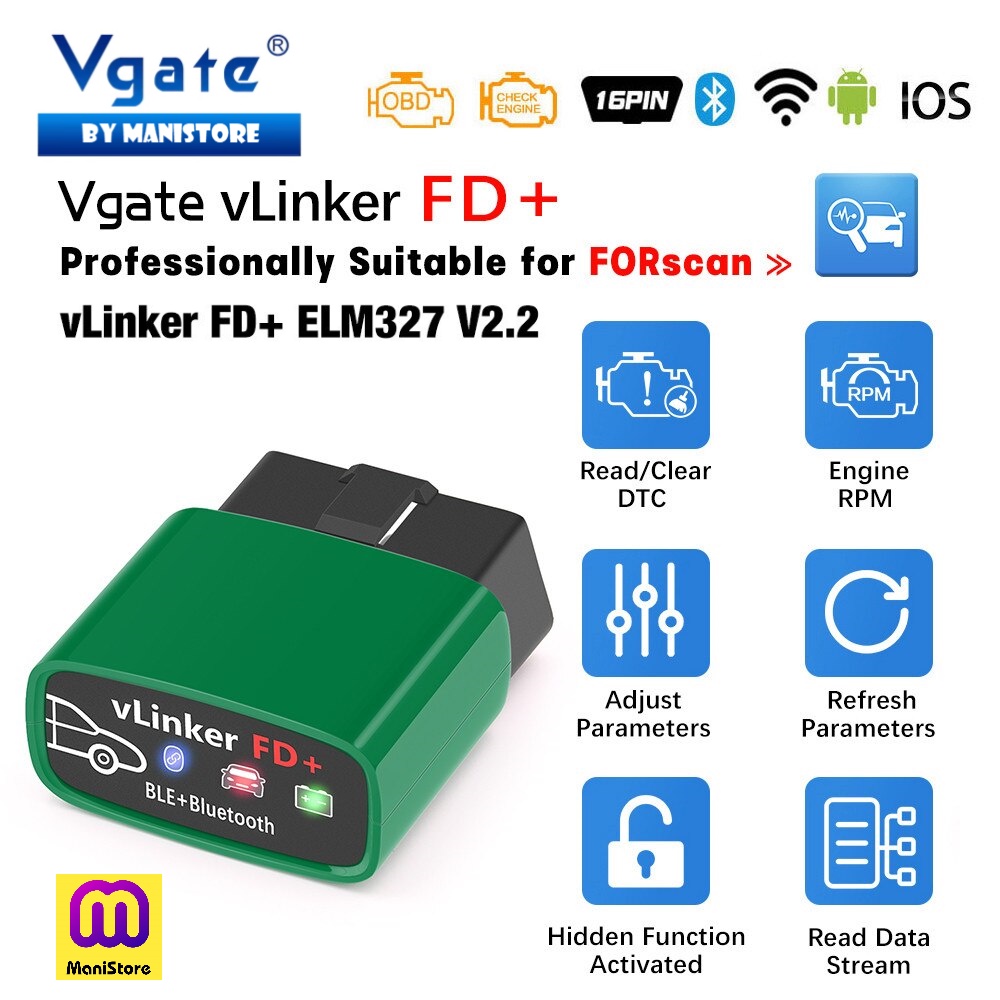 [Vgate] vLinker FD+ ELM327 V2.2 Bluetooth 3.0/ BLE 4.0/ WiFi For FORScan OBD2 Car Diagnostic Scanner