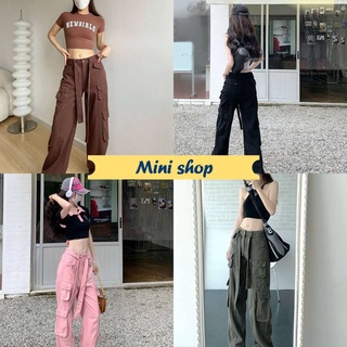 Mini shop🌸พร้อมส่ง🌸(198) กางเกงยีนส์ขายาว มาพร้อมเชือกตรงเข็มขัดทรง cargo ใส่แล้วเท่ดูมีเสน่ห์-NZ