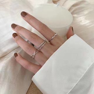 New Fashion Ins Parallel Cross Wave Opening Ring Female Korean Version of The Student Simple Net Red Cold Trend Ring Tail Ring New