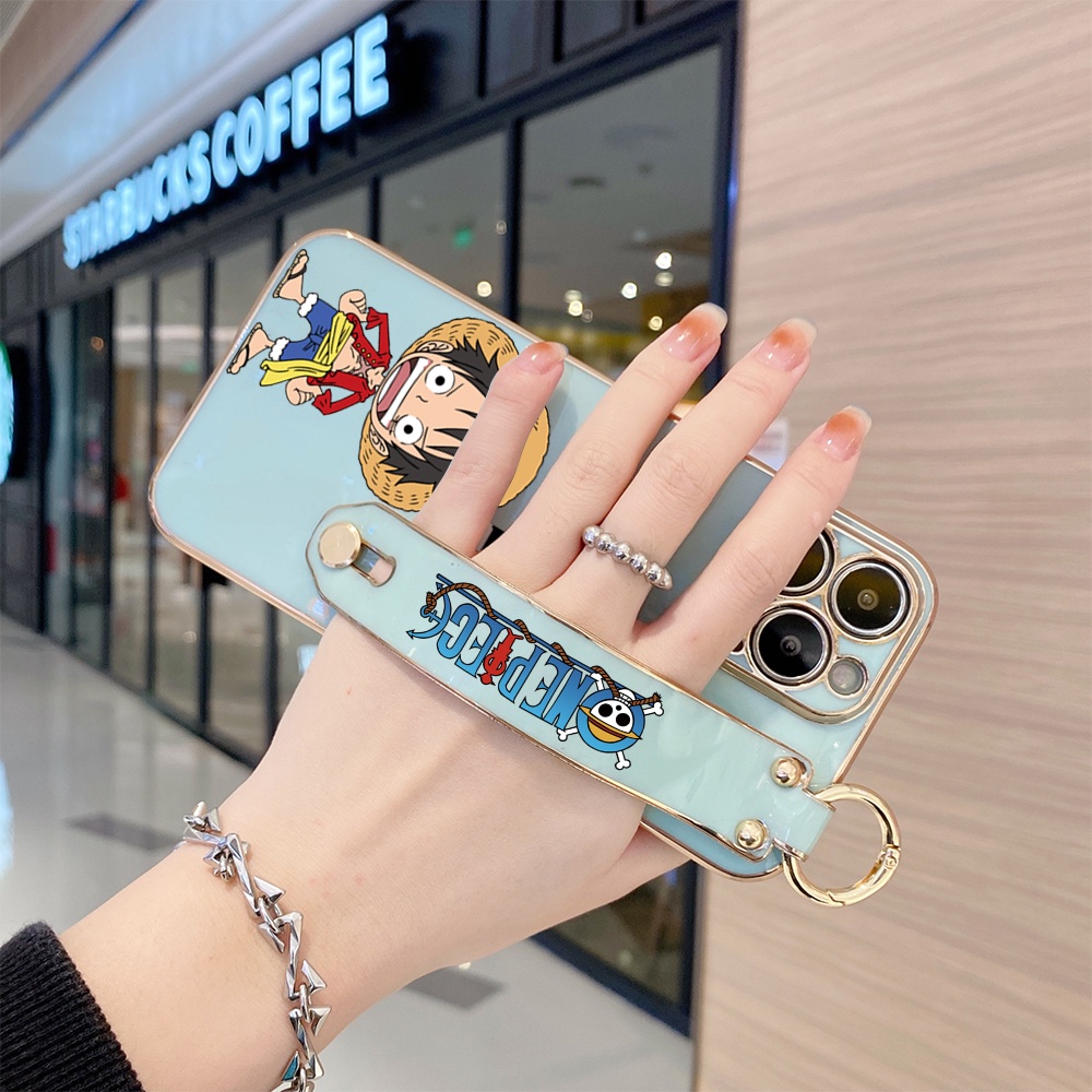 IPhone 13 12 Pro MAX Mini เคสไอโฟน สำหรับ Case Anime Hat Luffy เคส เคสโทรศัพท์ เคสมือถือ Wrist Strap Casing Full Cover Soft Electroplating TPU Cases #8