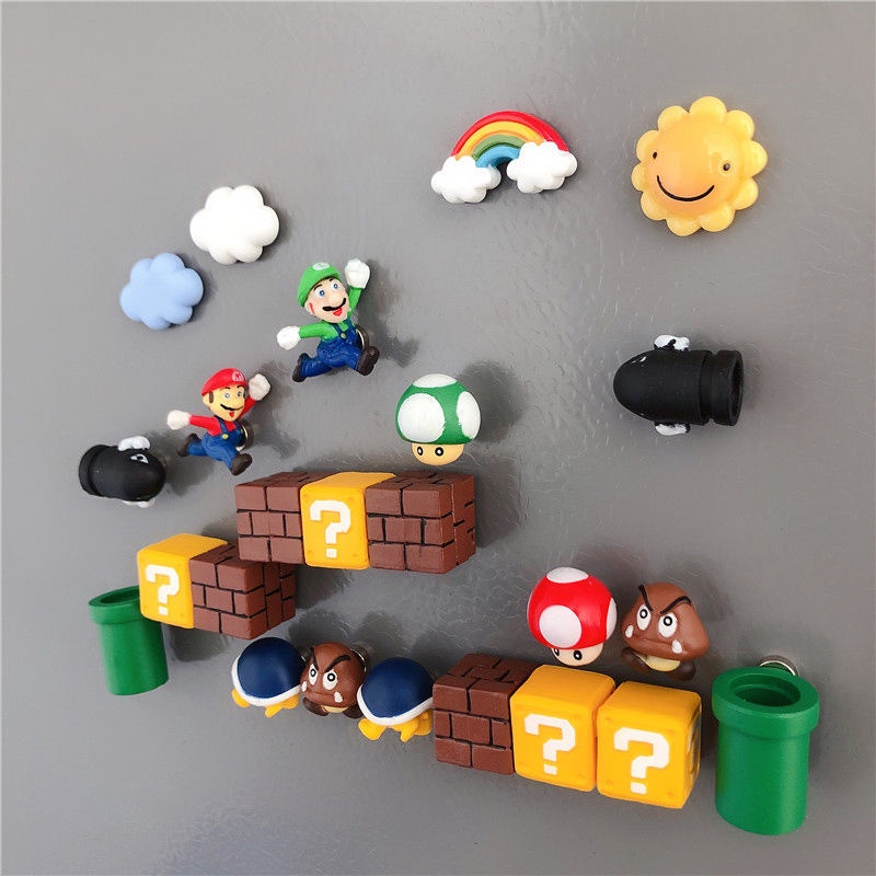 แม่เหล็กติดตู้เย็น รูปตุ๊กตา Super Mario Brothers Mario Bullet Mushroom Turtle Wall Well Hand Office - รูปที่ 2