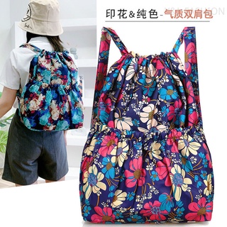 [พร้อมส่ง] กระเป๋าเป้สะพายหลัง ผ้าไนล่อน แบบหูรูด พิมพ์ลายดอกไม้ น้ําหนักเบา กันน้ํา พับได้ จุของได้เยอะ 20 สี สไตล์เกาหลี ญี่ปุ่น เรโทร สําหรับผู้หญิง