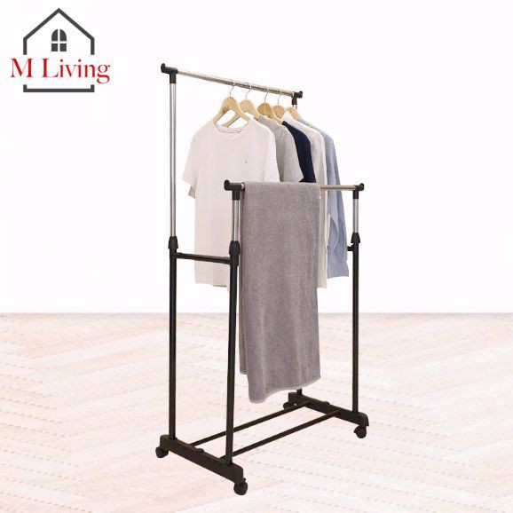 M Living 6806 ราวตากผ้า ราวคู่ มีล้อเลื่อน ปรับระดับได้ (B3)