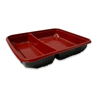 เอโร่ ถาดอาหาร 2 ช่องดำแดง พร้อมฝา x 25 ชุด101220aro PP 2-Hole Food Container with Lid x 25 sets Aero food tray 2 compar