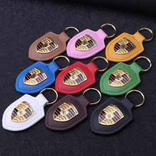 Porsche leather keychain macan Cayenne Cayman taycan 718 Boxster 911 Panamera car logo key pendant