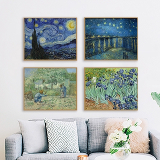 ภาพวาดผ้าใบ Van Gogh Starry Night รูปดอกทานตะวันสําหรับตกแต่งผนัง