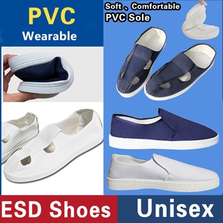 รองเท้าเซฟตี้ PVC ป้องกันไฟฟ้าสถิตย์ สีขาว น้ําเงิน สําหรับผู้ชาย และผู้หญิง