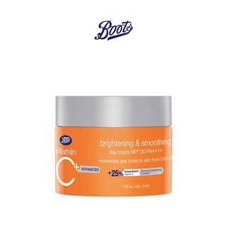 BOOTS VITAMIN C บู๊ทส์ วิตามิน ซี แอดวานซ์ ไบร์ทเทนนิ่ง แอนด์ สมูทติ้ง เดย์ ครีม เอสพีเอฟ 20 พีเอ++++ 50 มล