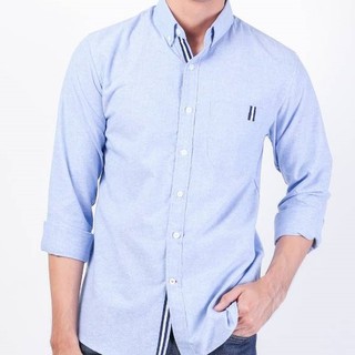 เสื้อเชิ้ต Quattro รุ่น Double Navy Blue White Stripe (เสื้อเชิ้ตแฟชั่น เชิ้ตทำงาน) #พร้อมส่ง