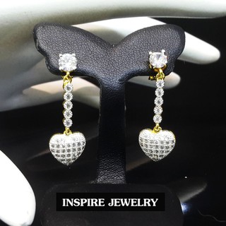 INSPIRE JEWELRY  ต่างหูเพชรสวิส ห้อยหัวใจระย้า สวยงามมาก งานจิวเวลลี่ gold plated