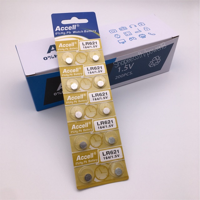 ถ่านกระดุม LR621 ถ่านAG1 ยี่ห้อ ACCELL ชนิด(0% Hg ไม่มีสารปรอท)