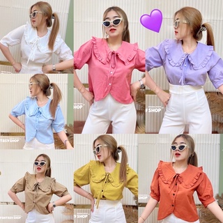 💜mayylody💗 เสื้อคอปก เเต่งระบายเล็กๆ ดีเทลแขนพอง น่ารักคิ้วๆมากค่ะ💕💕💕