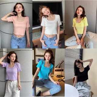 1LDK 🌈 พร้อมส่ง🌈 เสื้อยืดแขนสั้นแต่งลูกไม้รอบคอ(1848)