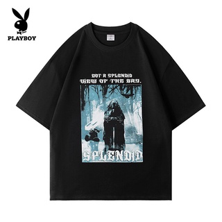 PLAYBOY เสื้อยืดลำลองพิมพ์ลายผ้าฝ้ายเนื้อนุ่ม,เสื้อชายหาดแขนสั้นสำหรับทุกเพศเสื้อผ้าสไตล์แฟชั่นใหม่ขนาด M-3XL