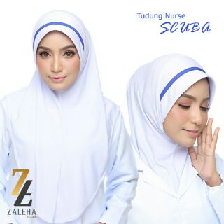 Tudung SARUNG SCUBA Jurawat TUDUNG NURSE AWNING FULL SCUBA BY ZALEHA TEXTILES TUDUNG NURSE LINE BIRU