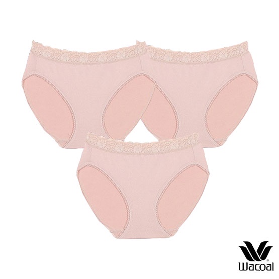 Wacoal Surprise Panty กางเกงในใส่สบายวาโก้ รูปแบบ Bikini ขอบลูกไม้ แพ็ค 3 ชิ้น รุ่น WU1C35/WU1T35 สีเบจ (BC)