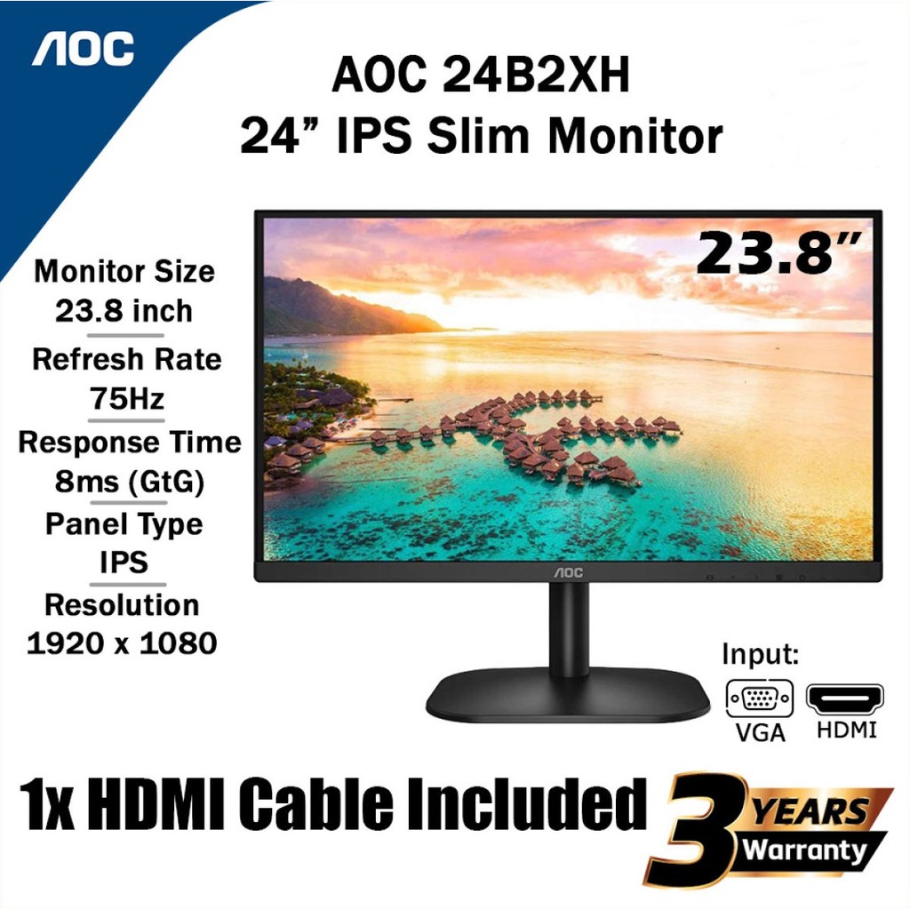 MONITOR (จอมอนิเตอร์) AOC 24B2XH/67 23.8” IPS FHD 75Hz Warranty 3 - Y รุ่นขายดี ยอดนิยม #8