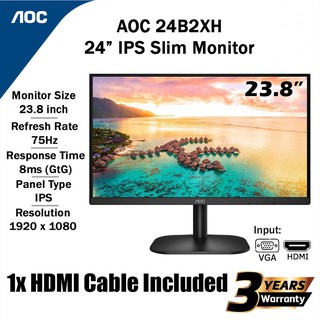 MONITOR (จอมอนิเตอร์) AOC 24B2XH/67 23.8" IPS FHD 75Hz Warranty 3 - Y รุ่นขายดี ยอดนิยม