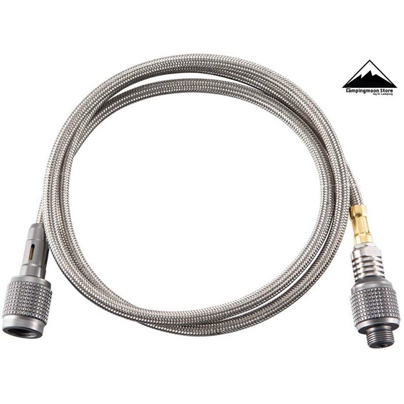 สายต่อ เตาแก๊ส Campingmoon Z17 - Z21(มีวาล์ว) ยาว 100cm. ถักอลูมิเนียมอย่างดี ทนทาน หุ้มทองเหลือง ใช
