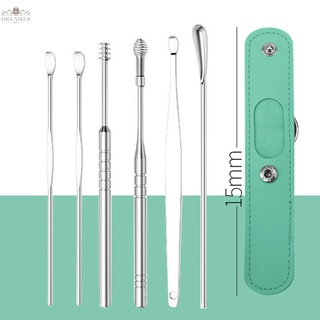 【DREAMER】6Pcs Stainless Steel Ear Cleaner Set Ear Wax Pickers Spiral Earpick Wax Remover Curette Ear Cleaner Tool