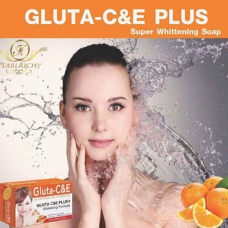 สบู่ผิวขาว กลูต้า วิตามินซี แอนด์ อี ผิวเนียนนุ่ม ลดรอยดำ GLUTA Whitening Soap Vitamin C &amp; E PLUS+