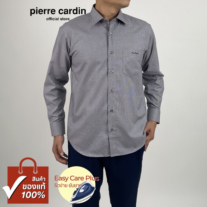 Pierre Cardin เสื้อเชิ้ตแขนยาว Easy Care Plus รีดง่ายยับยาก Basic Fit รุ่นมีกระเป๋า ผ้า Cotton 100% [RHC2939-BL]
