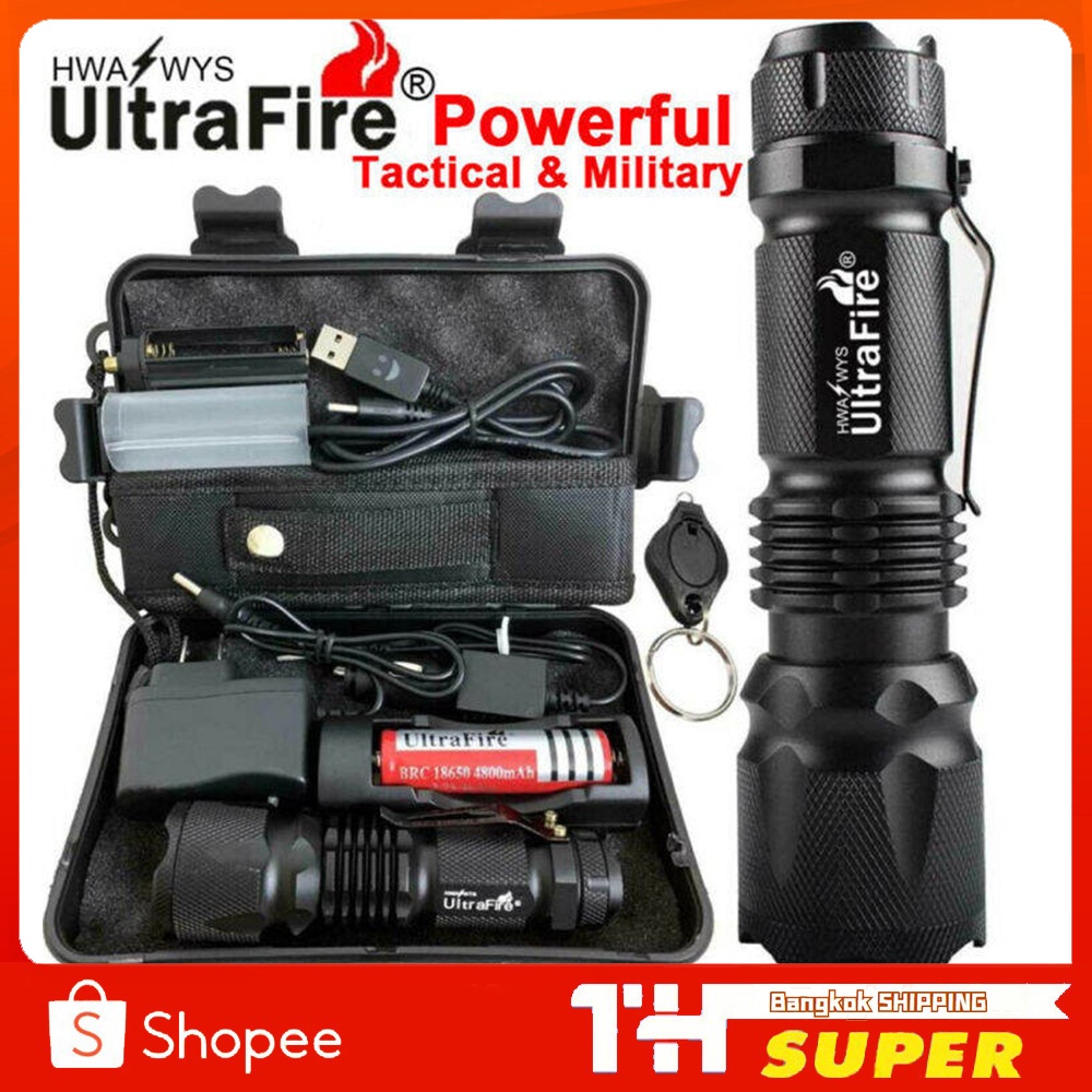 〖พร้อมส่งจากไทย/cod〗 T6 Zoom 90000LM LED ไฟฉาย โคมไฟไฟฉายทหารยุทธวิธี Ultrafire X800 กันน้ำกลางแจ้ง