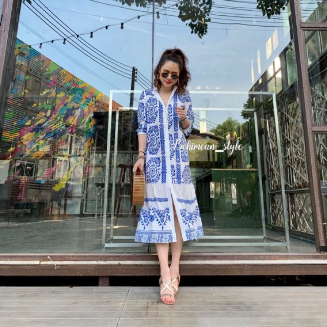 พร้อมส่ง ชุดเดรสเชิ้ตลายวิน​เท​จ​ผ้าพิมพ์ลายสวยมาก Natalie Vintage​ Dress​