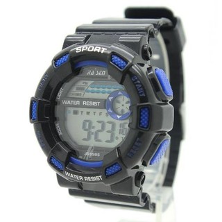 Sport Watch นาฬิกาชาย-หญิง สายยางดำ ขอบนำ้เงิน ระบบ Digital SW-C06