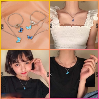 หมึกสีฟ้าผีเสื้อสร้อยคอแฟชั่นผีเสื้อล็อคเครื่องประดับแฟชั่นคู่ที่เรียบง่าย