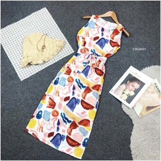 J13634 Dress เดรส หินอ่อน แขนกุด + สายผูก