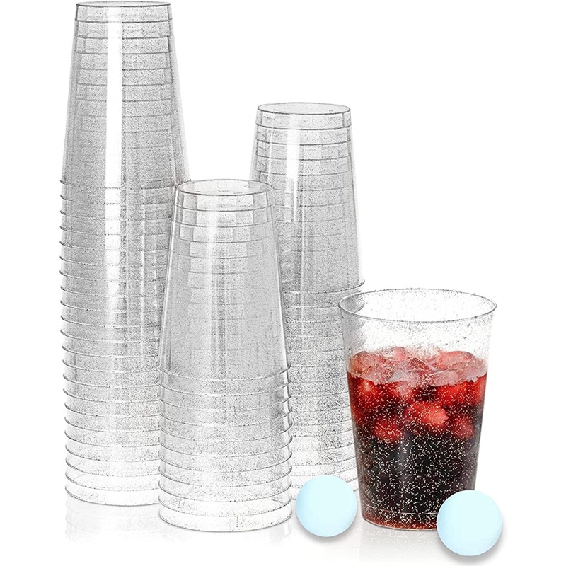 HOT-Clear Plastic Cups,Silver Glitter Plastic Tumblers Reusable Drink Cups Party Wine Glasses For Ch
