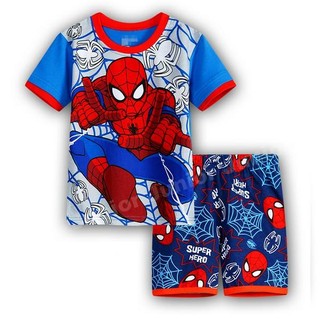 พร้อมส่ง ชุดเด็กลาย Spiderman เสื้อยืดคอกลมแขนสั้น กางเกงเอวยืดขาสั้น ผ้านิ่มใส่สบาย