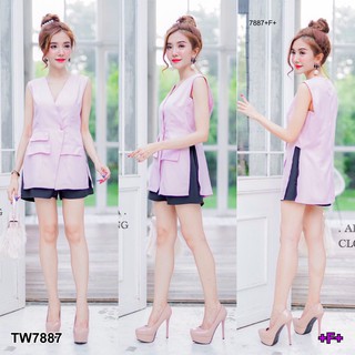 TwinsShopVip💗พร้อมส่ง TW7887 Set เสื้อแขนกุด+กางเกงขาสั้น