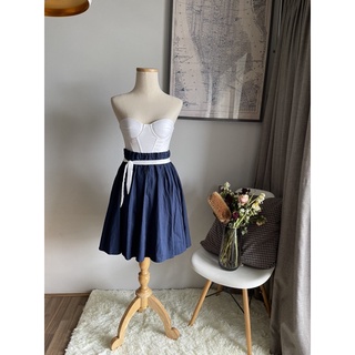 MICHAELA Navy Pleated A-Line Skirt (belt not included)