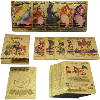 ใหม่ การ์ดโปเกม่อน โลหะ สีทอง สีเงิน สีดํา การ์ดพลังงาน คอลเลกชันหายาก เทรนเนอร์ การ์ดของเล่นเด็กผู้ชาย ของขวัญวันเกิด คริสต์มาสPokemon Cards Metal Gold Silver Black Vmax GX Energy Card Charizard Pikachu Rare Collection Battle Trainer Card Children's Toy