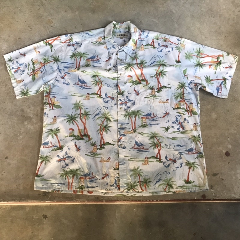 เสื้อฮาวาย vtg.Hawaiian Shirt CAMPIA MODA MADE IN KOREA Sz.XXL 100% COTTON