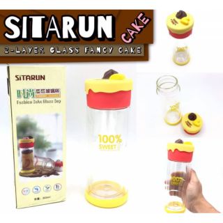 Sitarun 2  Layer Glass แก้วน้ำ 2 ชั้นฝาปิดเค้กซิลิโคน น่ารัก สวยหรู ตัวแก้ว 2 ชั้น