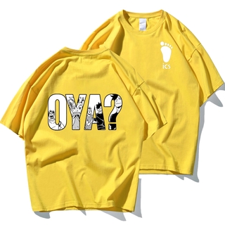 เสื้อยืดสีดำอินเทรนด์Oya Oya Haikyuu เสื้อยืดแขนสั้นพิมพ์ลายอะนิเมะสําหรับผู้ชายS M L   XL  XXL