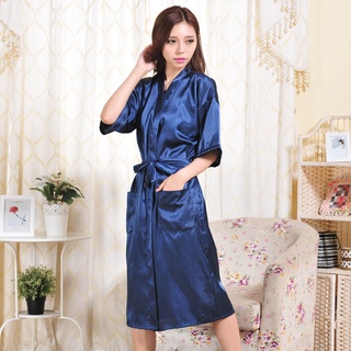 [New product in stock] twisted satin nightgown womens pajamas summer thin solid color silk long bathrobe Japanese kimono cardigan quality assurance CGOT