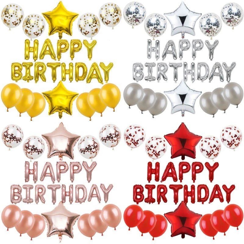 ลูกโป่งฟอยล์ ลายตัวอักษร Happy Birthday สีเงิน สําหรับตกแต่งปาร์ตี้วันเกิด 16 นิ้ว 25 ชิ้น