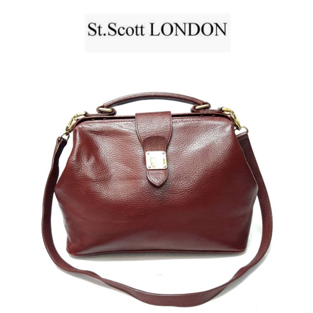 กระเป๋าหนังแท้ 💯 St. Scott London สีแดง สวย👍💵💕
