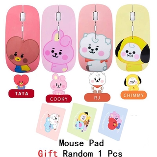 Kpop BTS BT21 เมาส์ออปติคอลไร้สาย ลายการ์ตูนน่ารัก 2.4GHz 1200DPI เสียงเงียบ สําหรับคอมพิวเตอร์ CHIMMY COOKY RJ TATA