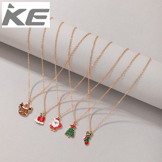 Festive ornaments Santa elk dripping necklace set Bells socks necklace five-piece set for girl